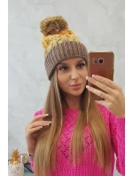 Dámska čiapka s brmbolcom Abigail K326 cappuccino+yellow Dámska čiapka s brmbolcom Abigail K326 cappuccino+yellow