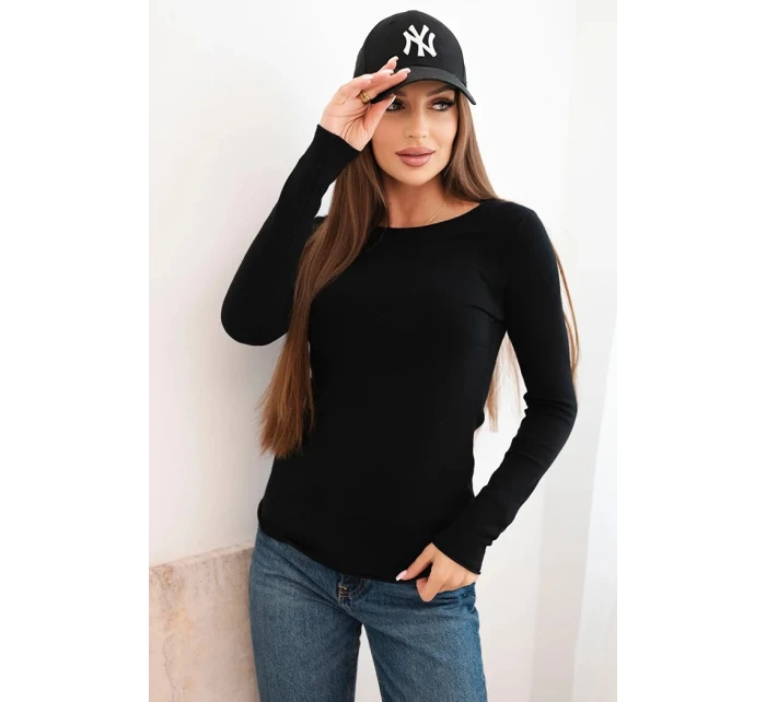 Dámsky viskózový sveter s okrúhlym výstrihom a priliehavým strihom čierny Dámsky viskózový sveter s okrúhlym výstrihom a priliehavým strihom čierny