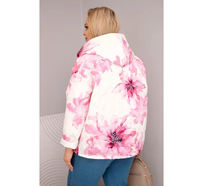 Plus veľkosť dámske jarné bundy s kvetinovým vzorom svetlo ružová
