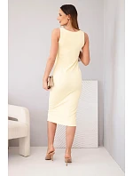 Dámské viskózové žebrované šaty na ramínkách žluté