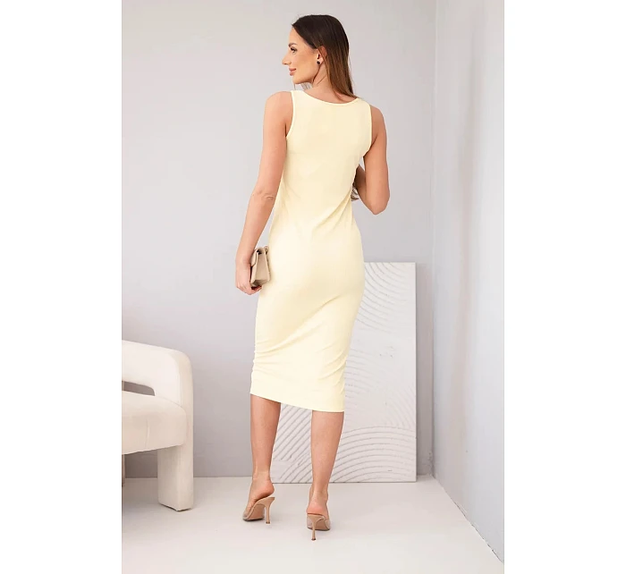 Dámské viskózové žebrované šaty na ramínkách žluté