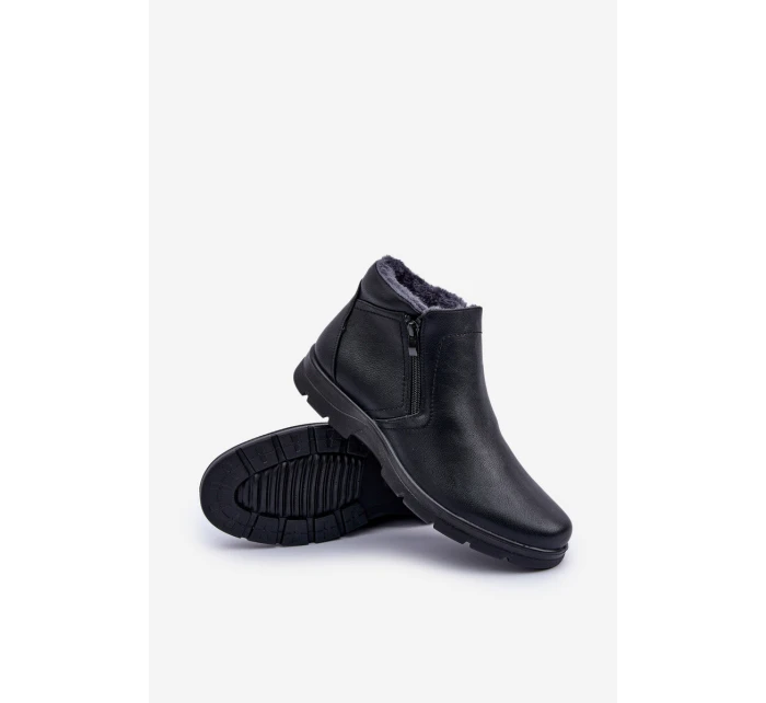 Ocieplane Męskie Botki Z Eko Skóry Czarne Daniello