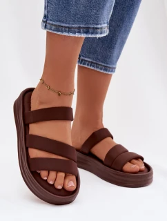 Materiálové dámské pantofle na platformě s pásky čokoládové Liorine