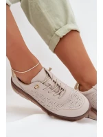Kožené semišové dámské tenisky s otvory model 22026508 světle hnědé - SERGIO LEONE