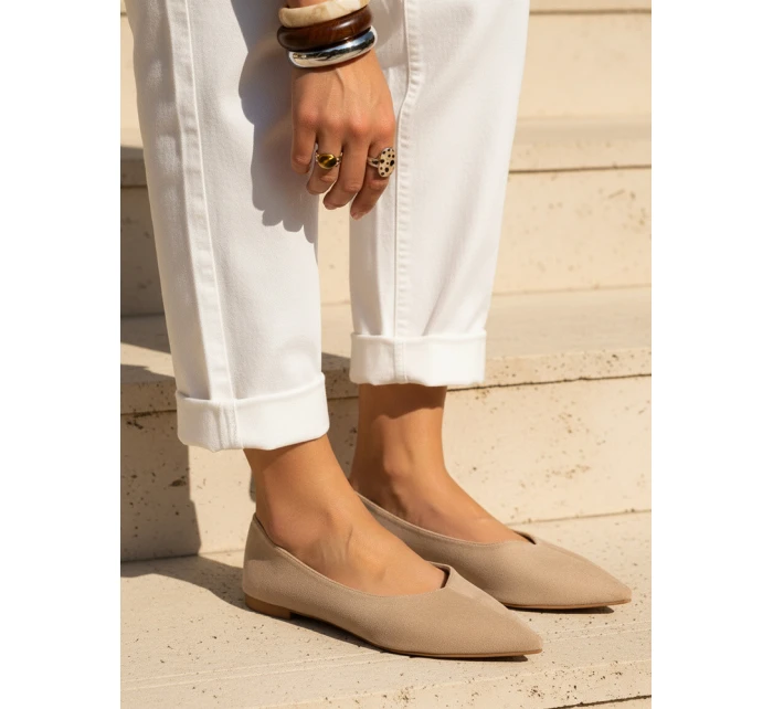 Dámske semišové špicaté baleríny béžové FashionStreet ZY1351