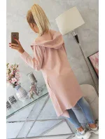 Dlhý kabát s kapucňou tmavo púdrovo ružový