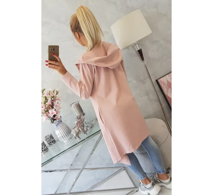 Dlhý kabát s kapucňou tmavo púdrovo ružový