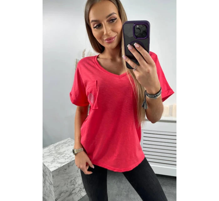 Bavlnená blúzka s vreckom malinová