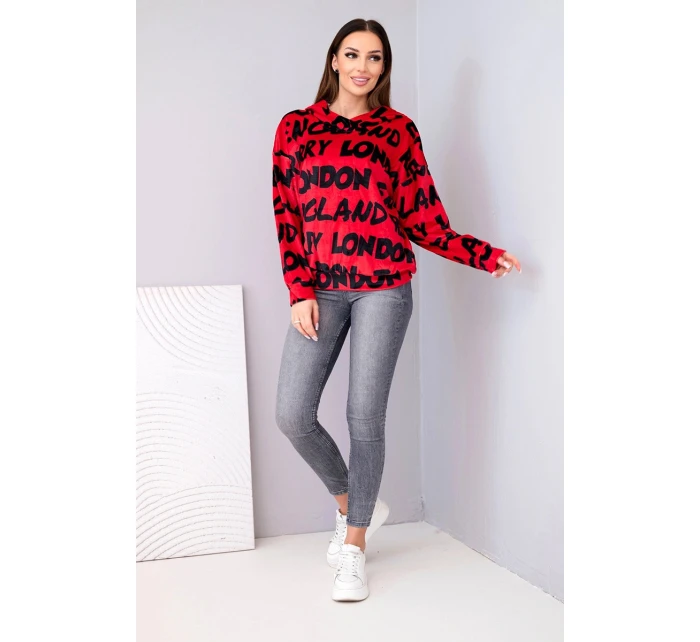 Dámska oversize mikina s kapucňou a potlačou červená Dámska oversize mikina s kapucňou a potlačou červená