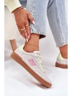 Zamszowe Buty Sportowe Sneakersy Damskie D.Franklin DFSH387005 Zgaszona Biel