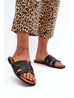 Dámske ploché papuče z ekokože, čierne Risamay