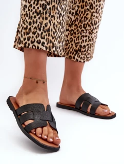 Dámske ploché papuče z ekokože, čierne Risamay