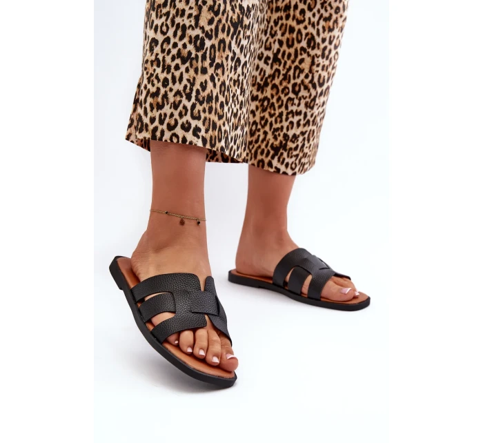 Dámske ploché papuče z ekokože, čierne Risamay Dámske ploché papuče z ekokože, čierne Risamay