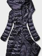 Dámska bunda s viazaným opaskom tmavo fialová (AG1-J9069B)