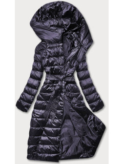 Tmavo fialová dámska bunda s opaskom pre zaväzovanie (AG1-J9069B)