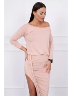 Asymetrické šaty, 3/4 rukávy, púdrovo béžové