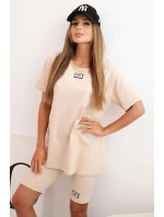 Dámský bavlněný komplet s krátkým rukávem a šortkami béžový Dámský bavlněný komplet s krátkým rukávem a šortkami béžový