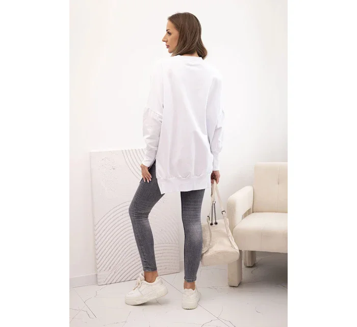 Dámska bavlnená mikina so širokým spodným lemom biela