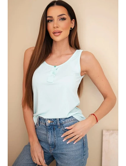 Dámska rebrovaná blúzka s ramienkami a mätovým gombíkom