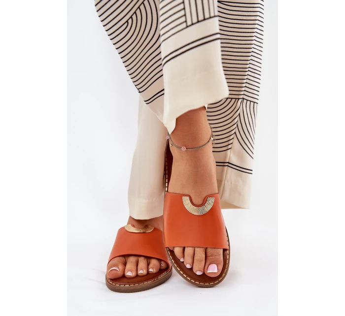 Klapki Damskie Eko Skórzane Z Ozdobnymi Detalami Pomarańczowe Mevith Klapki Damskie Eko Skórzane Z Ozdobnymi Detalami Pomarańczowe Mevith