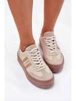 Dámské Kožené Tenisky Na Platformě model 21698641 Béžové - Zazoo