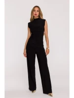 M890 Kombinéza s výstrihom a širokými nohavicami - čierna