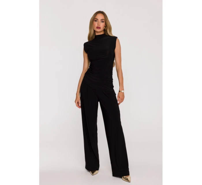 M890 Kombinéza s výstrihom a širokými nohavicami - čierna