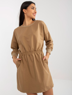 Camel mini mikinové šaty s elastickým pásom