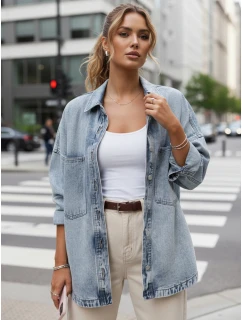 Dámska džínsová oversize košeľová bunda modrá FashionStreet TY5602