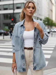 Dámska džínsová oversize košeľová bunda modrá FashionStreet TY5602