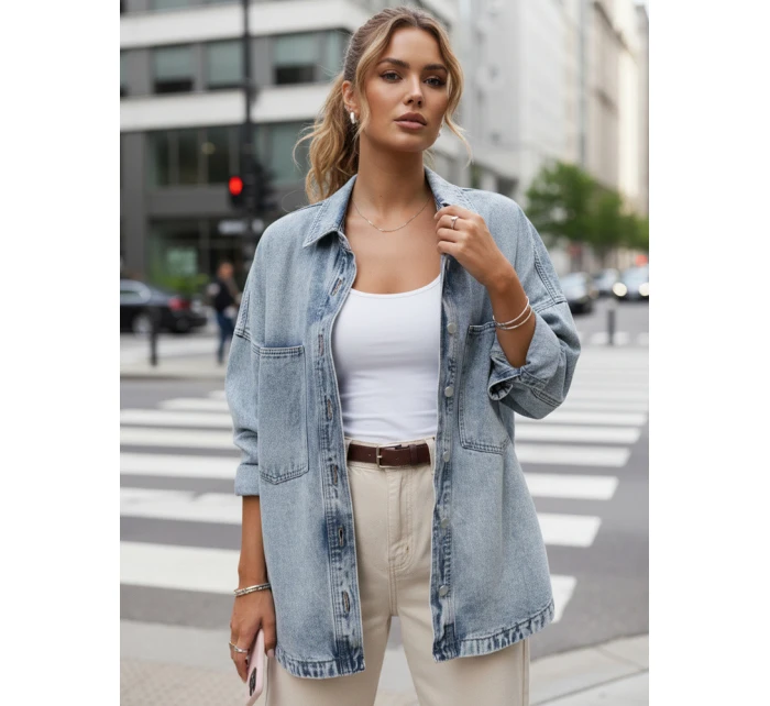 Dámska džínsová oversize košeľová bunda modrá FashionStreet TY5602