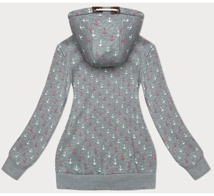 Teplá sivá mikina na zips so vzorom kotvy (2307)