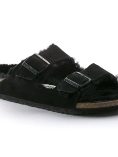 Dámske zateplené žabky s ovčou vlnou Birkenstock Arizona VL Shearling Black semišová koža regular wide (0752661) dámske