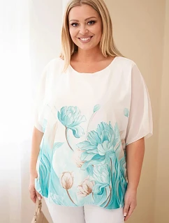 Dámská halenka Plus Size s květinovým potiskem a volným rukávem mentolová