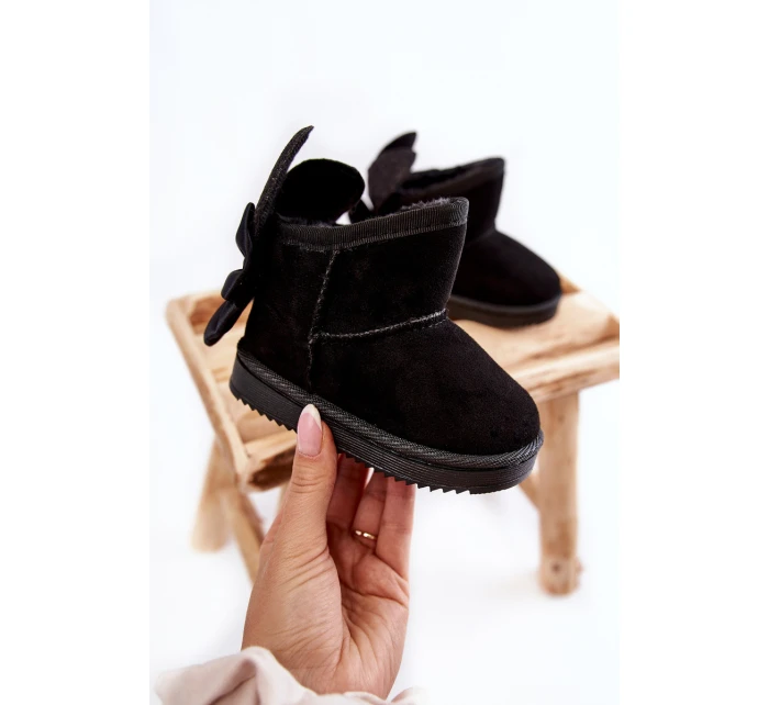 Dziewczęce Ocieplane Śniegowce Z Kokardkami Czarne Meriva