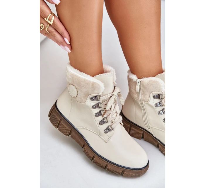 Damskie Ocieplane Botki Trapery Na Zamek Beżowe Mevanisa Damskie Ocieplane Botki Trapery Na Zamek Beżowe Mevanisa
