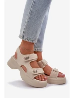 Materiałowe Lekkie Sandały Na Platformie Jasnobeżowe Deniffia