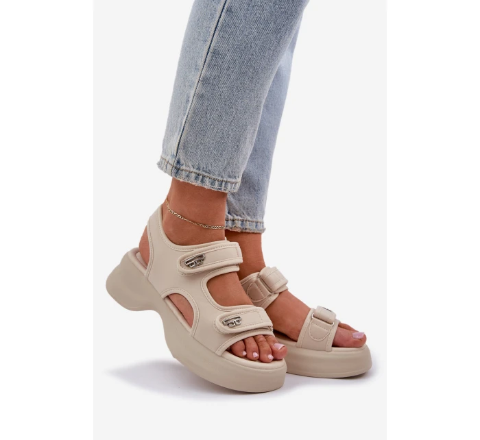 Materiałowe Lekkie Sandały Na Platformie Jasnobeżowe Deniffia