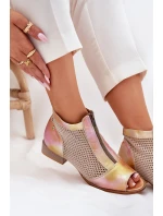 Skórzane Botki Damskie Na Płaskim Obcasie Z Odkrytymi Palcami Maciejka 06413-15 Różowo-Pomarańczowe