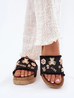 Dámské Pantofle Se Zlatými Přezkami Na Platformě Černé model 21700316 - Boto