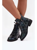 Lakierowane Botki Damskie Z Naturalnej Skóry D&A LZ52-962 Granatowe