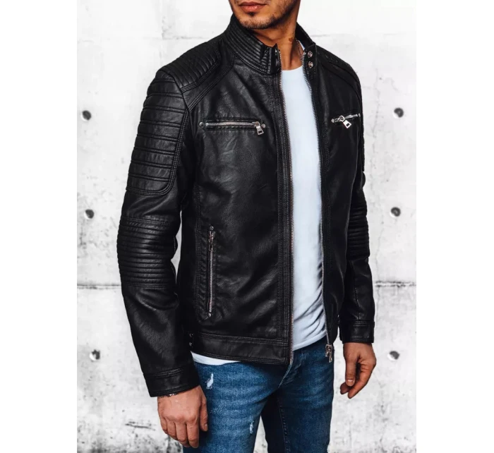 Pánska kožená bunda čierna FashionStreet TX4388