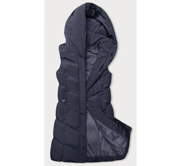 Dámska vesta so stojačikom a kapucňou, tmavomodrá (23-011) Dámska vesta so stojačikom a kapucňou, tmavomodrá (23-011)