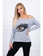 Blúzka s potlačou a dlhším chrbtom šedá