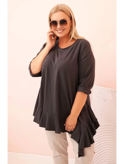 Dámská blůza Plus Size s model 21259114 kapsou a ohrnutým rukávem kiwi - K-Fashion