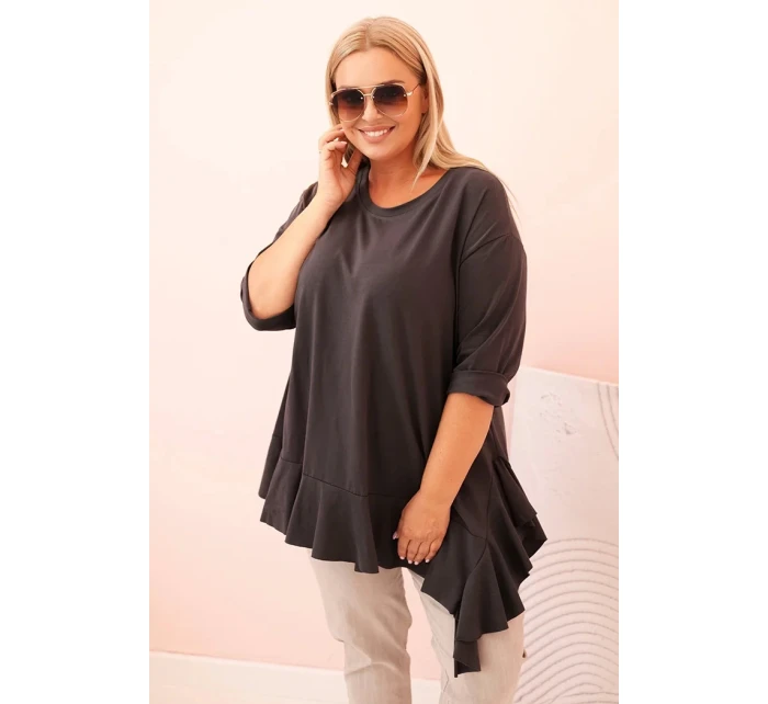 Dámská blůza Plus Size s model 21259114 kapsou a ohrnutým rukávem kiwi - K-Fashion