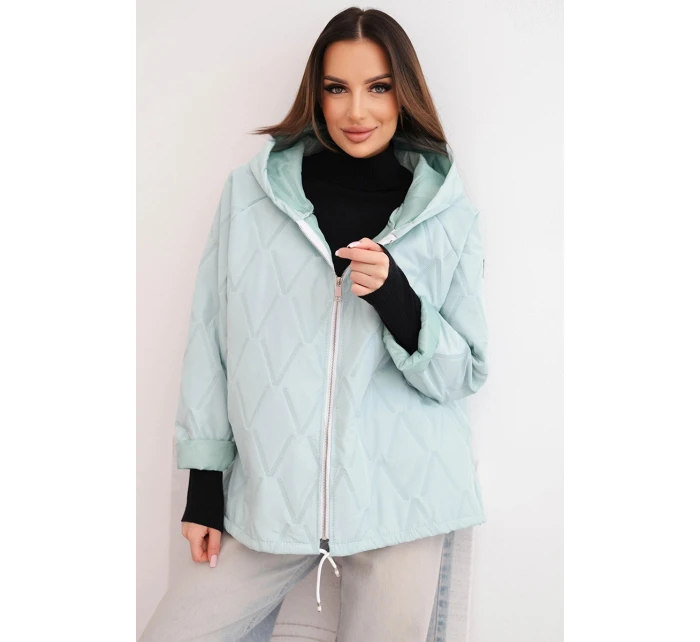 Dámská jarní prošívaná bunda s kapucí a zipem světle mátová
