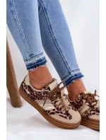 Sneakersy Damskie Na Platformie Z Podwójnym Sznurowaniem Panterka Beżowe Niteria Sneakersy Damskie Na Platformie Z Podwójnym Sznurowaniem Panterka Beżowe Niteria