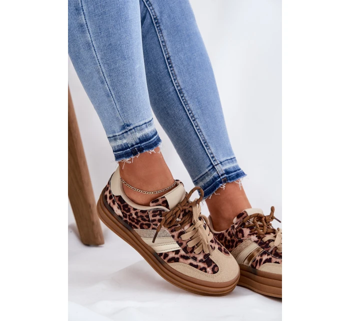 Sneakersy Damskie Na Platformie Z Podwójnym Sznurowaniem Panterka Beżowe Niteria Sneakersy Damskie Na Platformie Z Podwójnym Sznurowaniem Panterka Beżowe Niteria