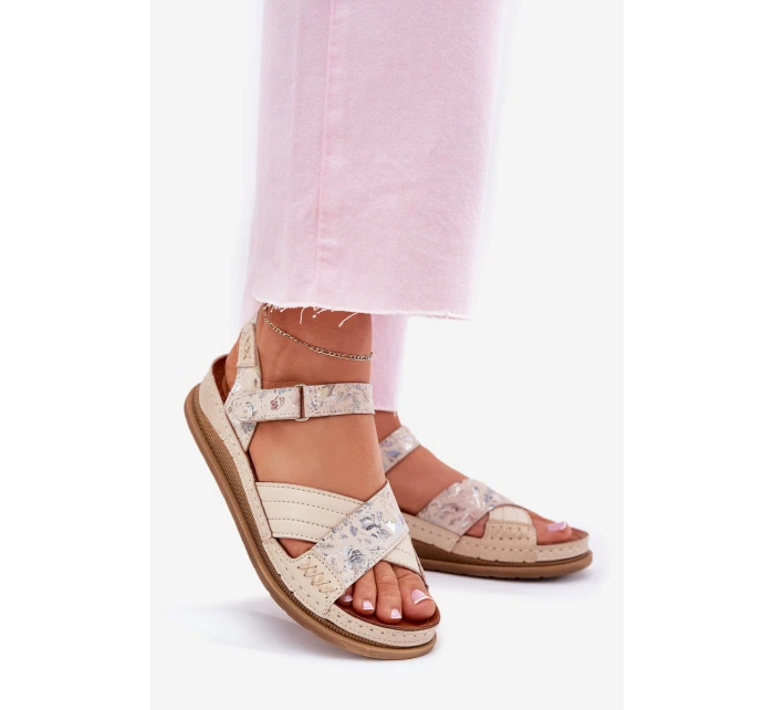 Dámské Kožené Sandály Na Platformě model 21701984 Ecru - Maciejka